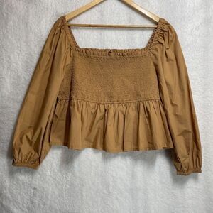 J.Crew Women’s Smocked Square-Neck Peplum Top Long Sleeve Size 2X Style BE693